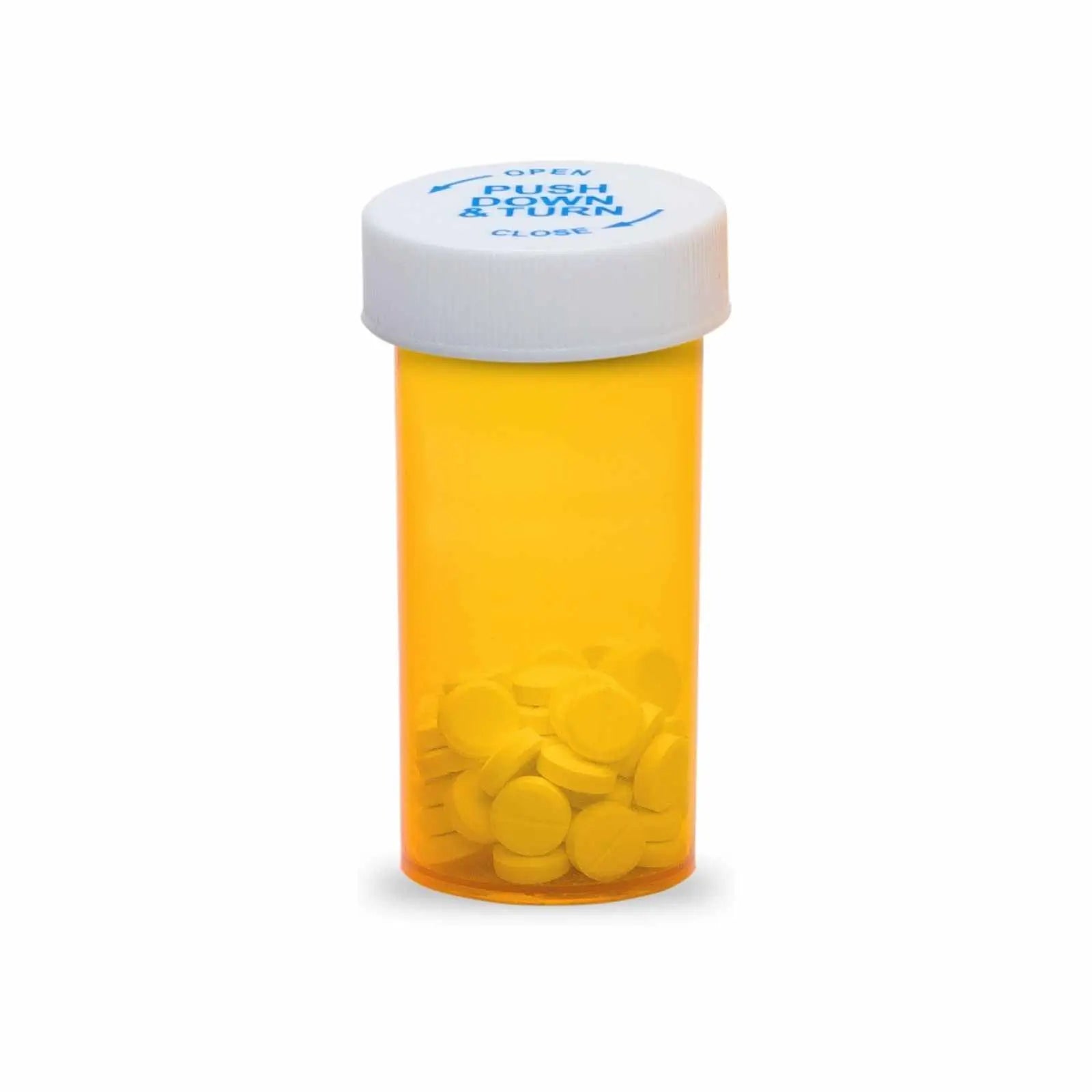 Image of 25 amber vials with child-resistant caps, each holding 40 dram. These vials are packaged in a case.