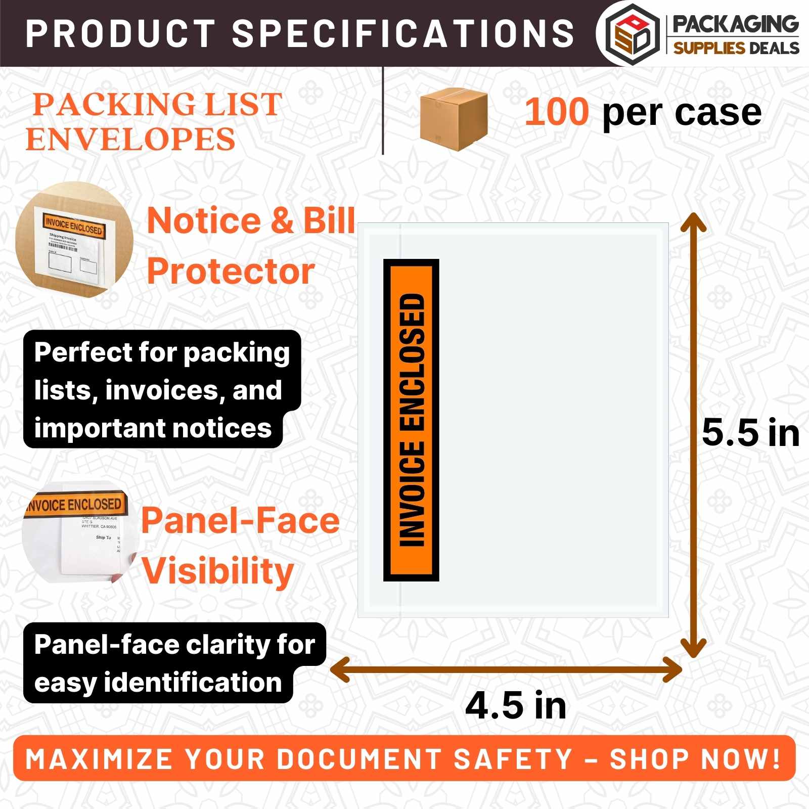 4.5 x 5.5 Invoice Enclosed Envelope (Panel Face) 100 Per Case
