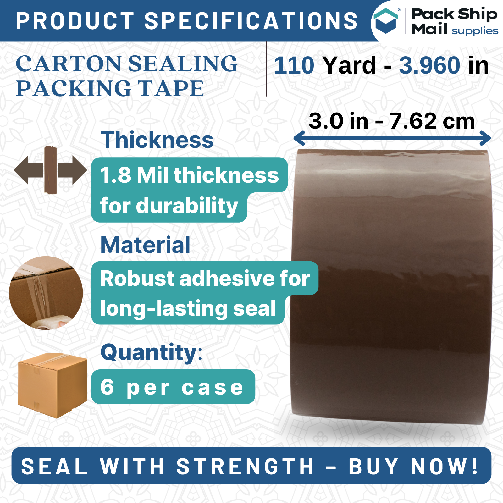 3" x 110 Yards Carton Sealing Packing Tape 1.8 MIL – Clear and Tan