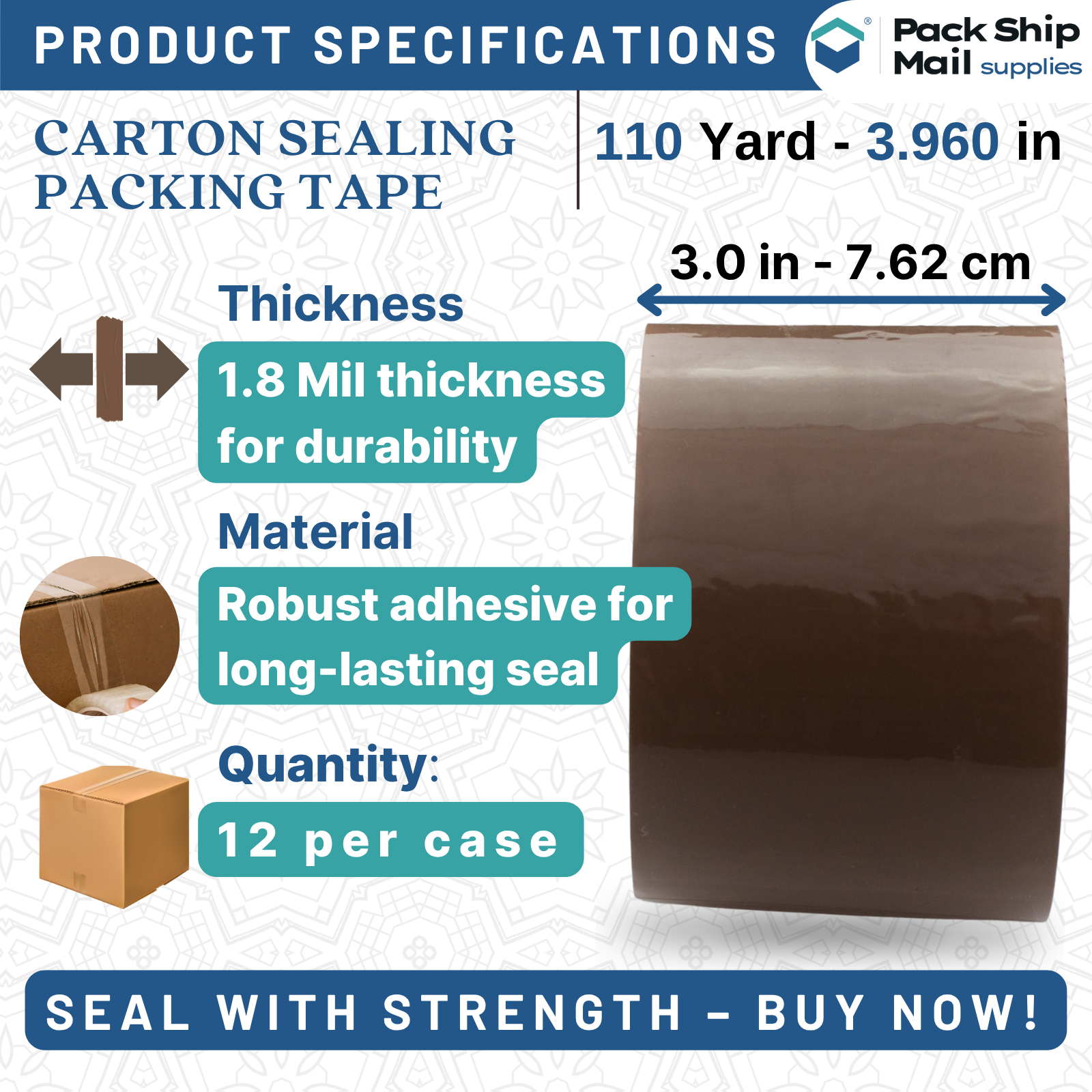 3" x 110 Yards Carton Sealing Packing Tape 1.8 MIL – Clear and Tan