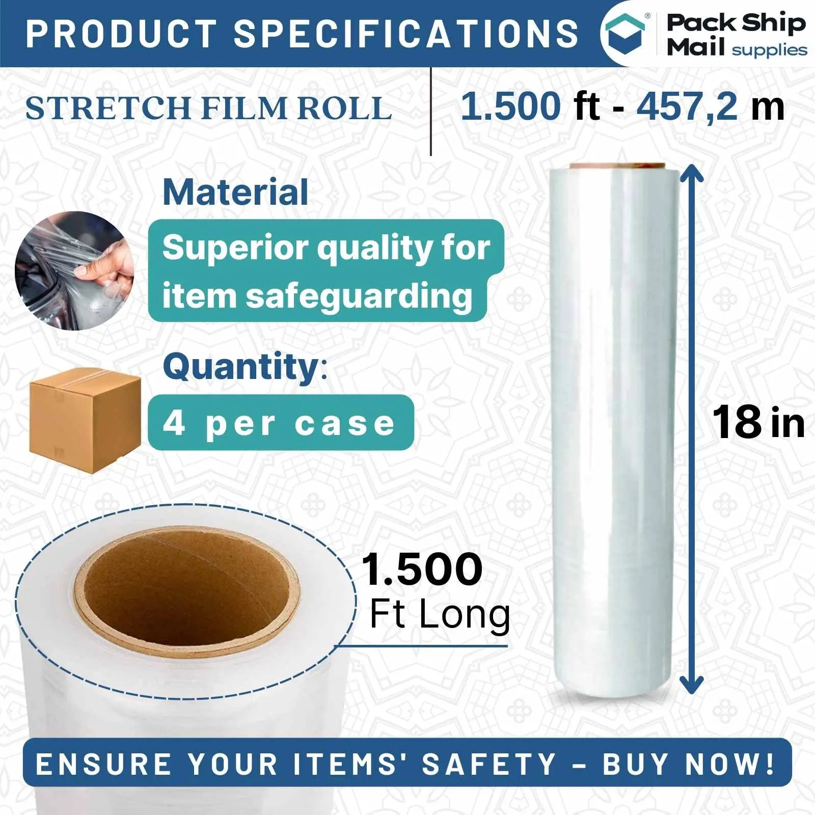Product Image: 18" x 1500' 80 Gauge Blown Stretch Clear Film - 4 Rolls Per Case