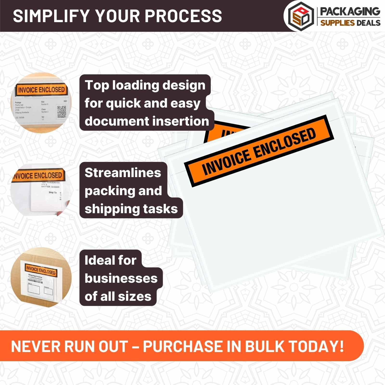 A case of 1000 panel face 4.5" x 5.5" invoice enclosed envelopes.