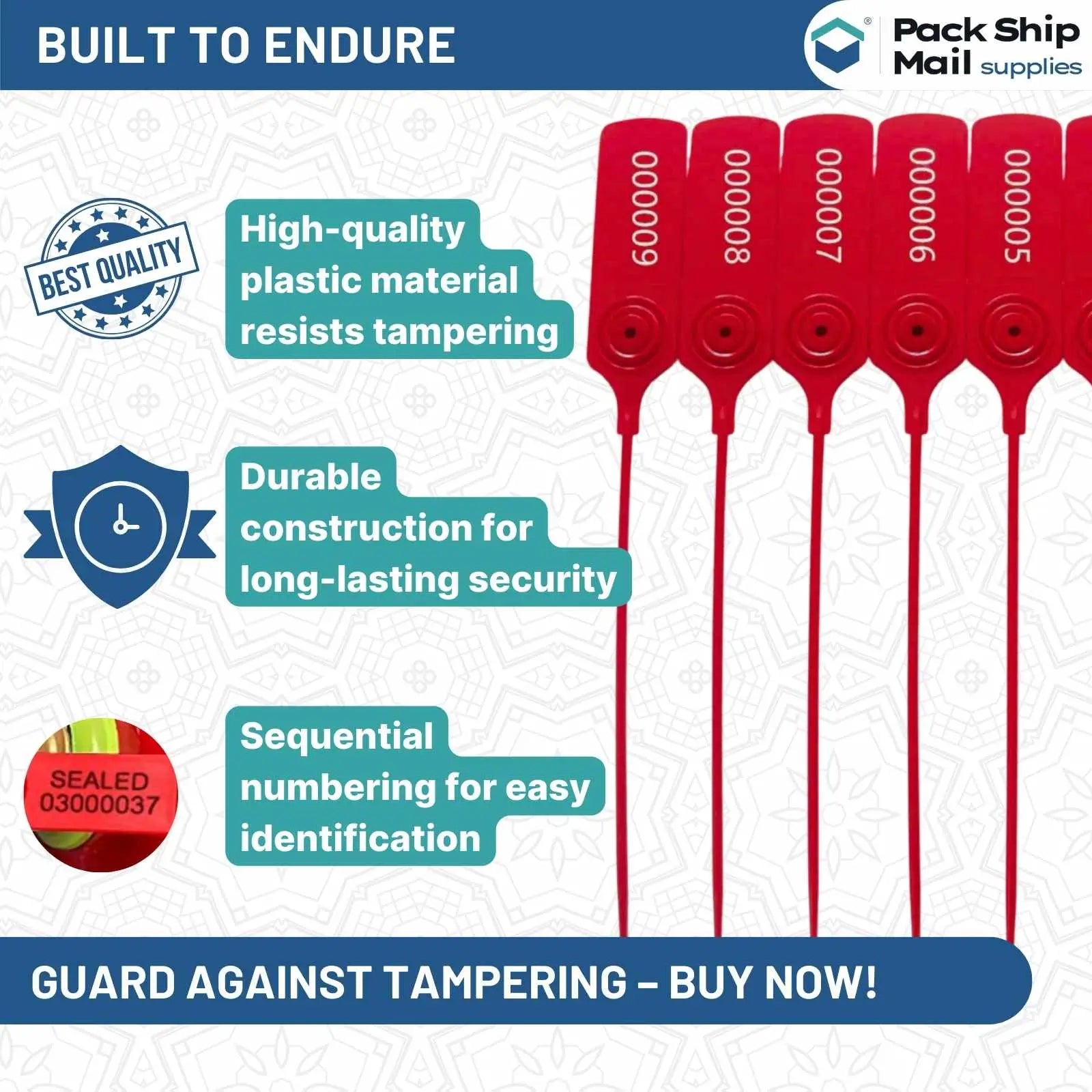 Image: Plastic Seals with Metal Groove, Reinforced, Size 400 MM, Sold in Cases of 600.