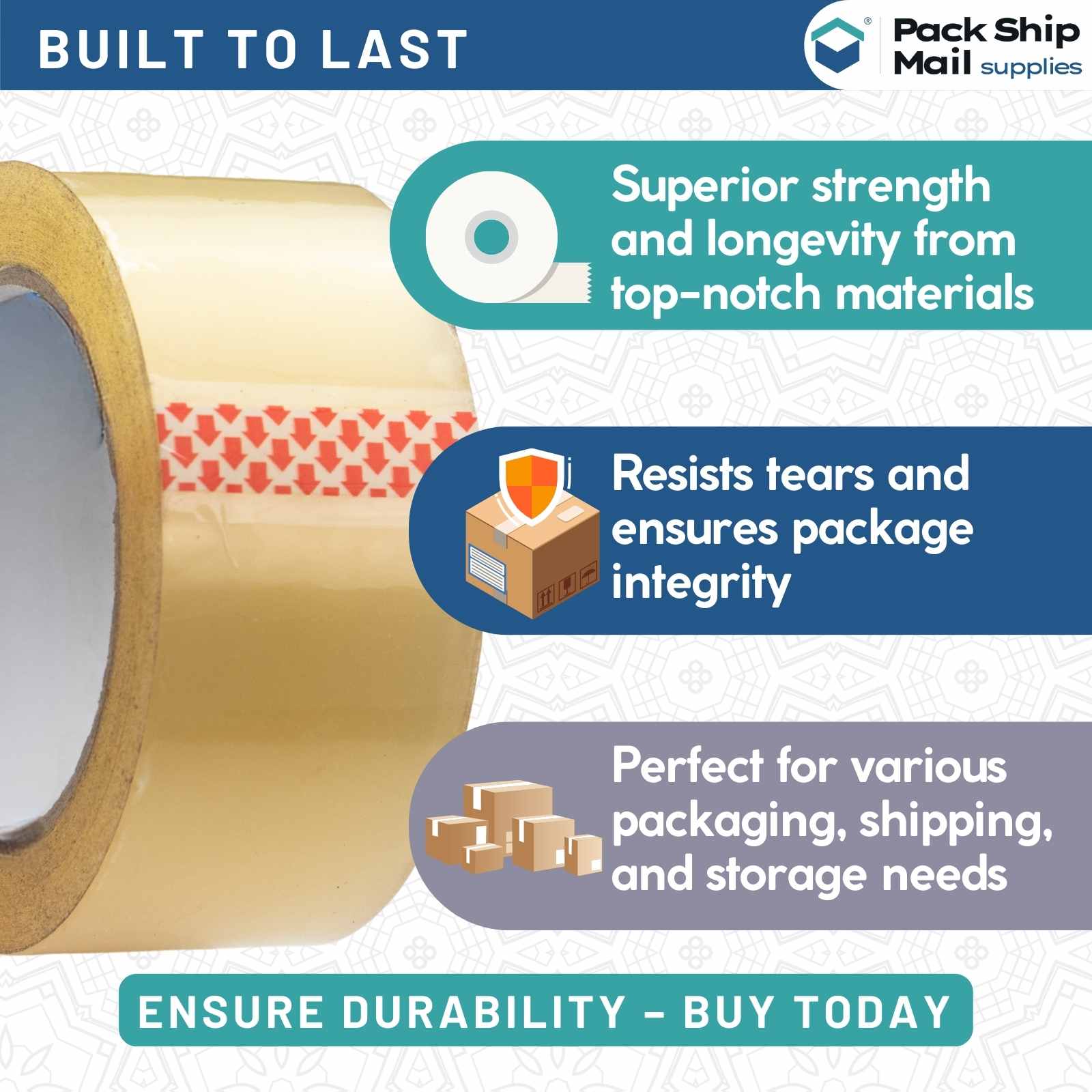 Image of 2-inch by 110 Yards Carton Sealing Packing Tape, 1.8 MIL thickness, clear color, and 6 rolls per case.